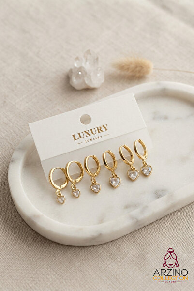 Generic Brand Heart Zircon Stone Gold Color Brass Set Earrings