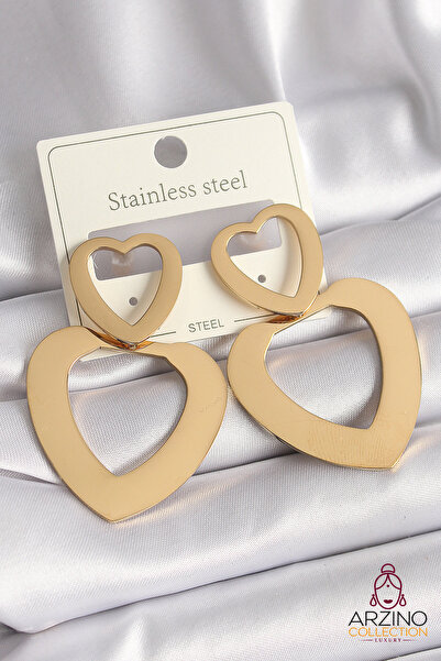 Generic Brand 316L Steel Gold Color Heart Model Women's Earrings