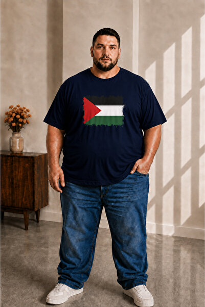 sngl tekstil Men's Large Size Short Sleeve Palestine Flag Printed T-Shirt 3XL...