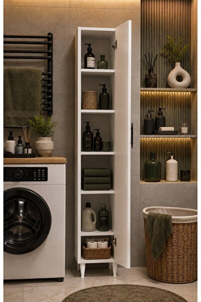 AVEVA HOME DENİZ 5 Raflı Çok Amaçlı Banyo Dolabı Boy Dolabı Banyo Düzenleyici...