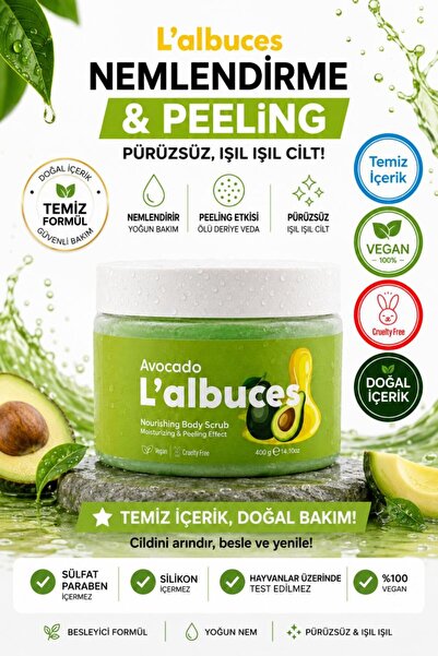L'albuces Avocado Body Scrub 400Gr – Vegan, Clean Ingredients, Smooth Skin Ca...