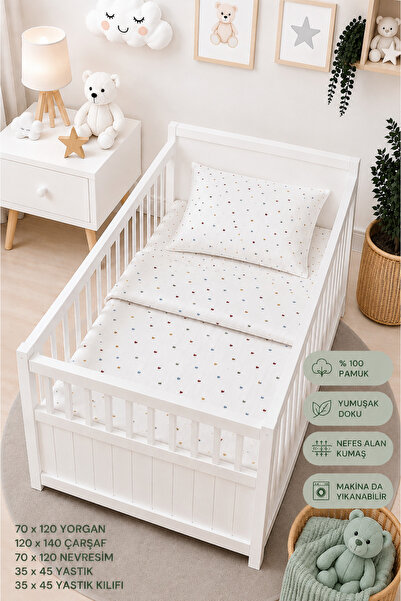 Yada Baby %100 Pamuklu Kumaştan Bebek Park Beşik 5 Parça Yorgan Ve Nevresim T...