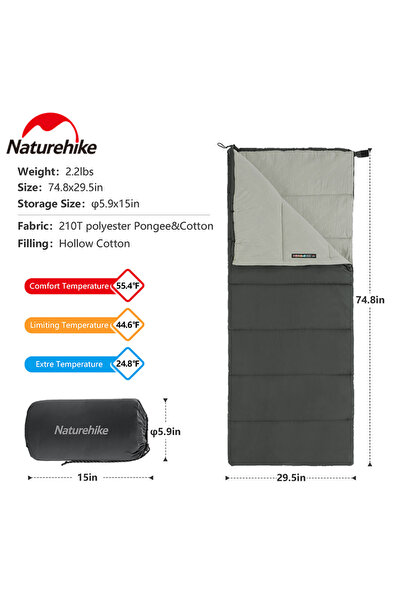 Naturehike Grey F150 Camping Envelope Sleeping Bag Outdoor Waterproof Adult C...