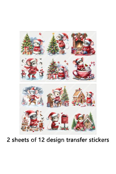 Choice Multi-Colored 2pcs Cute Christmas Mouse DIY UV DTF Rub On Transfer Sti...