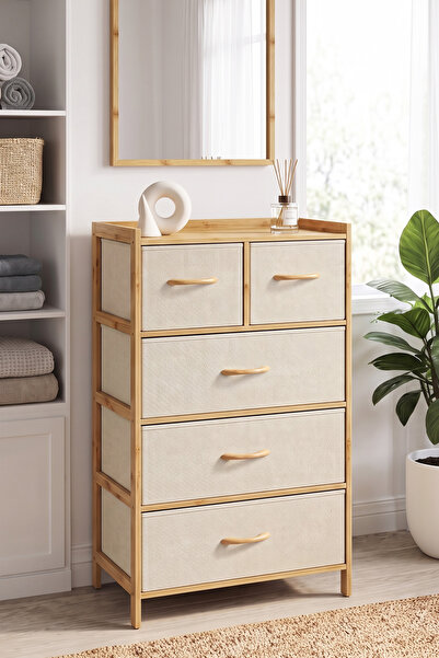 Digithome Bambu 5 Çekmeceli Dolap Organizer Çok Amaçlı Düzenleyici Şifonyer D...