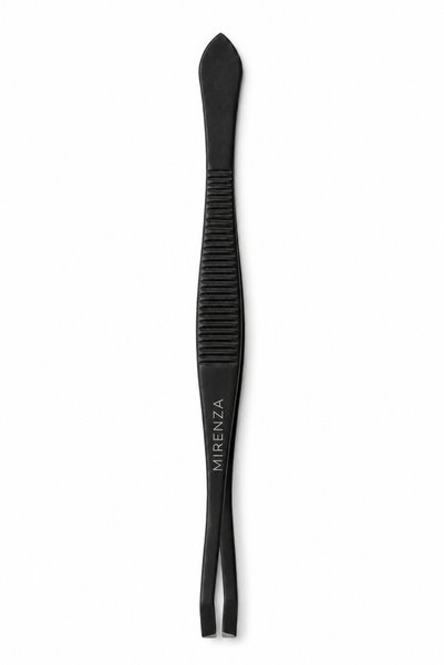 mirenza cosmetic Flat Tip Matte Black Tweezers – Stainless Steel Eyebrow Plucking and Feather Removal Tweezers