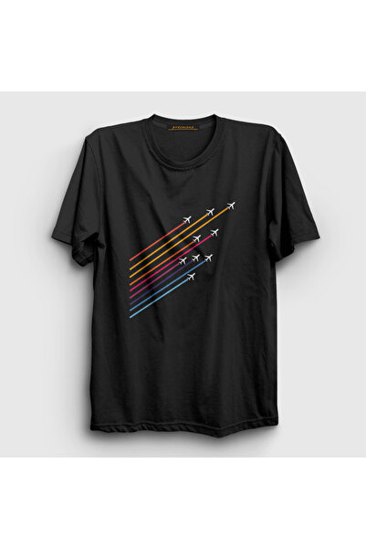 Presmono Unisex Black Show Pilot Airplane T-Shirt 411558Tt