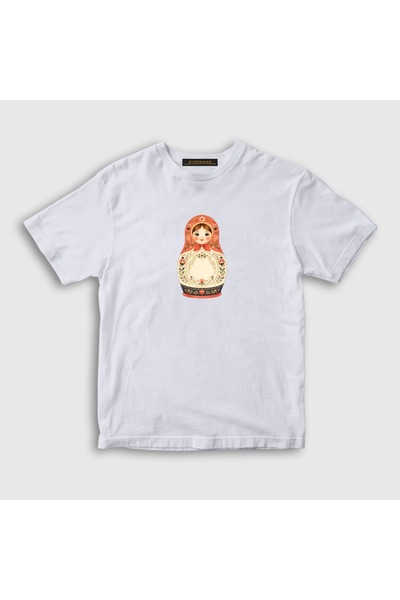 Presmono Unisex Kids White Vintage Matryoshka Doll T-Shirt 620743Tt