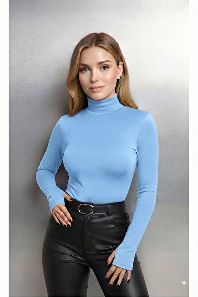 ALDAIYR Round Neck Women's Long Sleeve Stretch Fabric Bodysuit with Toes
