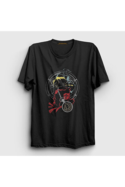 Presmono Унисекс црна аниме T-shirt са Едвардом Елриком и Фул Металним Алхеми...