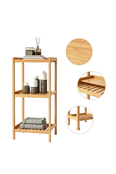 Go İthalat Ahşap Bambu Çok Amaçlı Düzenleyici 3 Katlı Raf Organizer 36x32x80 cm.