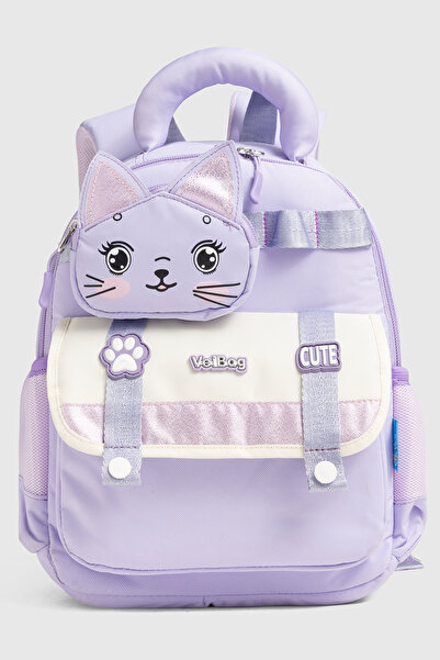 VEIBAG Bimboo 3 Bölmeli Kedi Detaylı Anaokulu Çantası - Matara Cepli ve Konfo...