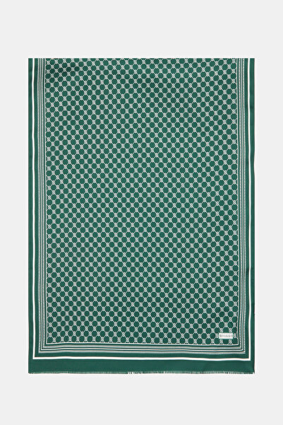 Vakko Monogram Patterned Silk Twill Shal