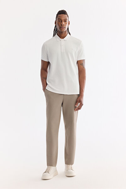 Avva Men's Oil Green Classic Waist Cotton Elastane Relaxed Fit Chino Trousers...