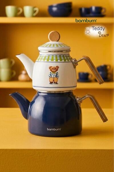 Bambum Unique - Enamel Teapot Set with Bamboo Handles Teddy