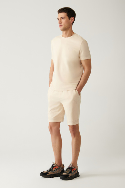 Avva Men's Beige Jersey Fabric 2 Thread Side Pocket Knitted Regular Fit Short...