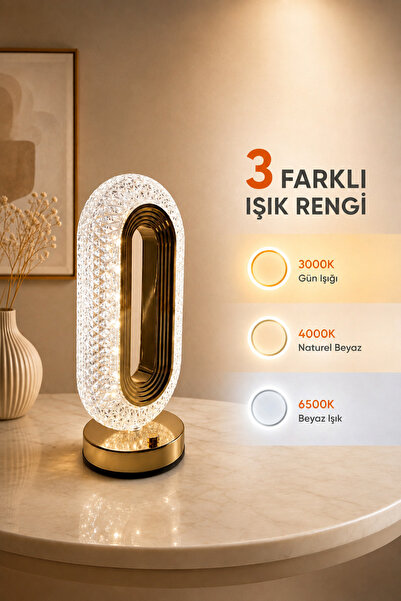 Neo Vista Kristal Elmas Gold Altın Renkli Dimmerli Şarjlı Dekoratif Dokunmati...