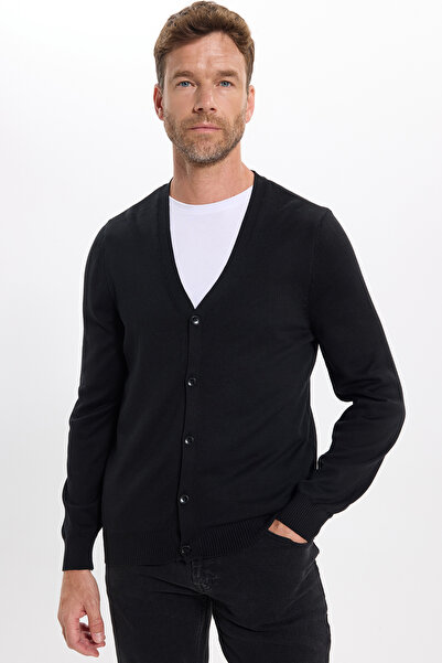 Tudors Men's Slim Fit Slim Fit Buttoned Plain Cotton Cardigan