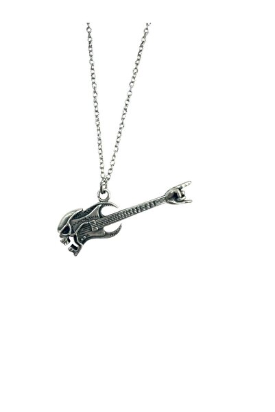 Herşey Nota Bass Guitar Musical Instrument Necklace – Metal Zamak Plated, 60 ...
