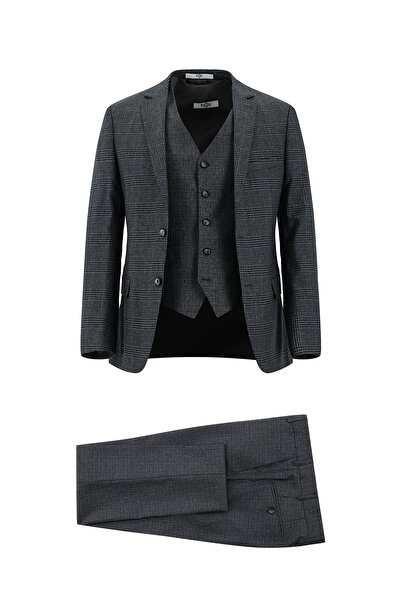 Kiğılı 7 Drop Slim Fit Slim-Fit-Anzug mit kariertem Westenkombi-Design