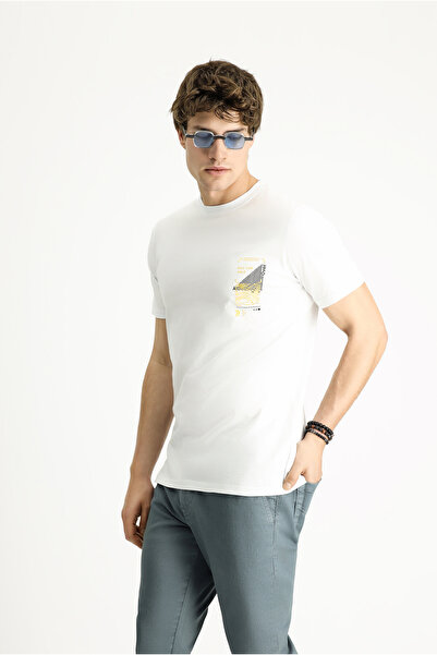 Kiğılı Printed Slim Fit Crew Neck Cotton T-Shirt