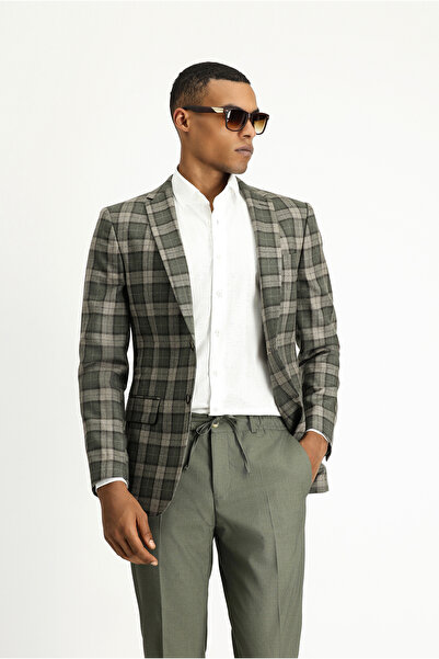 Kiğılı 7 Drop Super Slim Fit Jachetă din lână în carouri, cu croială extra-în...