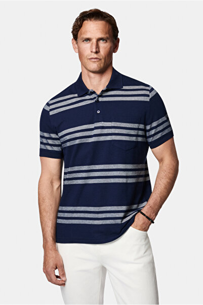 Abdullah Kiğılı Regular Fit Buttoned Polo Collar Striped Pocket T-Shirt 100% ...