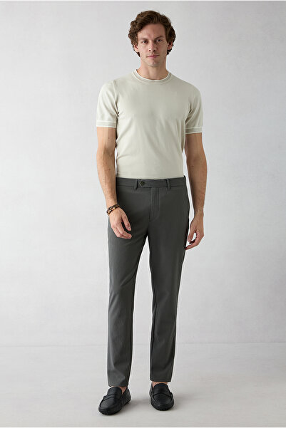 Kiğılı Slim Fit Fitted Lycra Ribbed Striped Canvas / Chino Trousers