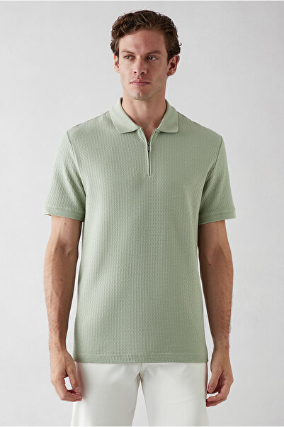 Kiğılı Zippered Polo Collar Regular Fit 100% Cotton Patterned T-Shirt