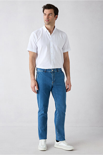 Kiğılı Pantaloni din denim din bumbac cu croială conică și buzunare laterale