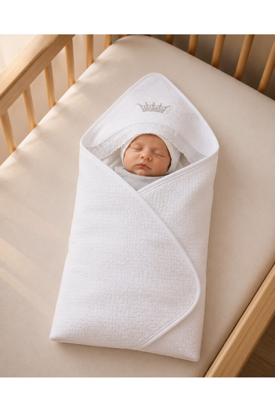 Tomuycuk Ecru 100% Cotton Baby Blanket with Embroidered Headboard, Girl/Boy S...