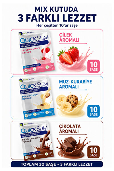 NUTRIPHARMA Quick Slim Öğün Yerine Geçen Shake, Karışık Kutu, 30 Saşe, Öğün Tozu, Protein Shaker