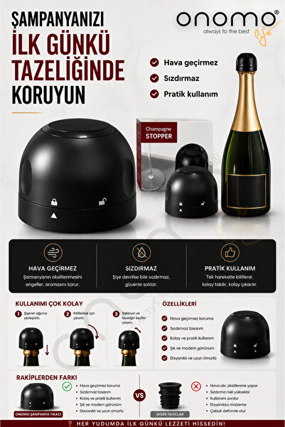Onomo Life Vakumlu Sızdırmaz Şampanya Şişesi Tıpası