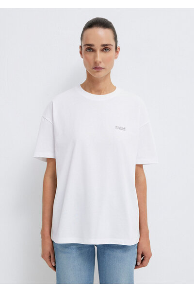 Mavi Logo Baskılı Beyaz Tişört Loose Fit / Bol Rahat Kesim 1611309-620