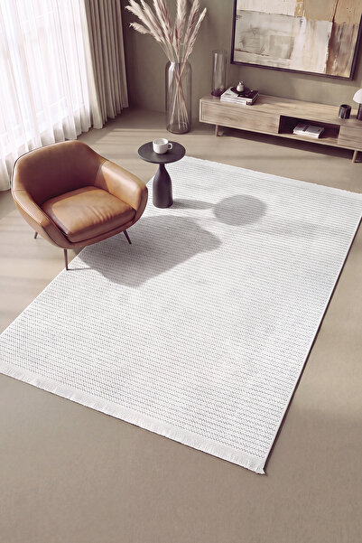 Cool Halı Mikasa Mks Plain Beyaz Yumuşak Dokulu Halı Kilim Salon Koridor Kesm...