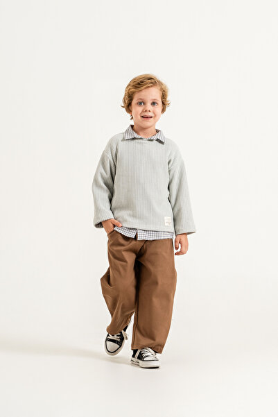 Jikko Baby Boy's Knitwear Sweater Checkered Shirt Trousers 3-Piece Set 9105