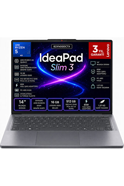LENOVO IDEAPAD Slim 3 14AMN8 RYZEN 5 40 16 GB 512 GB Ssd Freedos 14 İnç IPS 8...