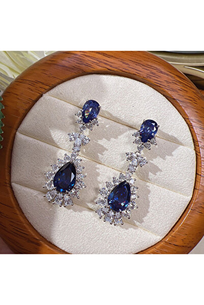 Choice E2735 Huitan Luxury Long Hanging Earrings with Blue/White Cubic Zircon...