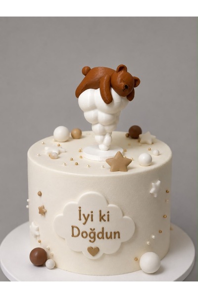 hediyesepetinde 🧸 Uyuyan Ayıcık Pasta Süsü | 3D Tasarım Bulut Üstü Ayıcık | ...