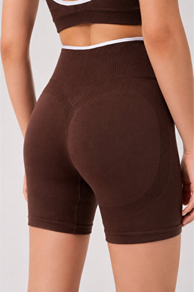 FOREVER MORE Kadın Yüksek Bel Toparlayıcı Push Up Seamless Spor Şort Tayt - B...
