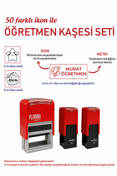 MÜHÜRŞAH 3'lü Öğretmen Kaşesi Seti - Kişiye Özel, Motive Edici Kaşe