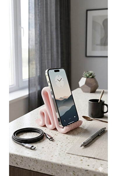 HisConcept Estetik Kıvrımlı Masaüstü Telefon Standı Pembe Renk - Modern Ofis ...