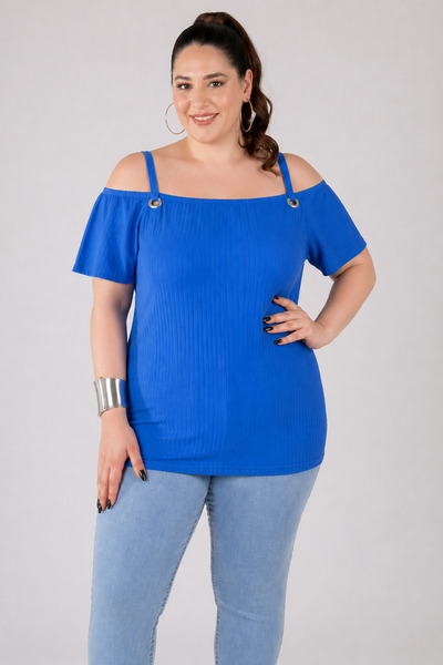 MuFuLu Women's Plus Size Off-Shoulder Summer Blouse with Ring Detail