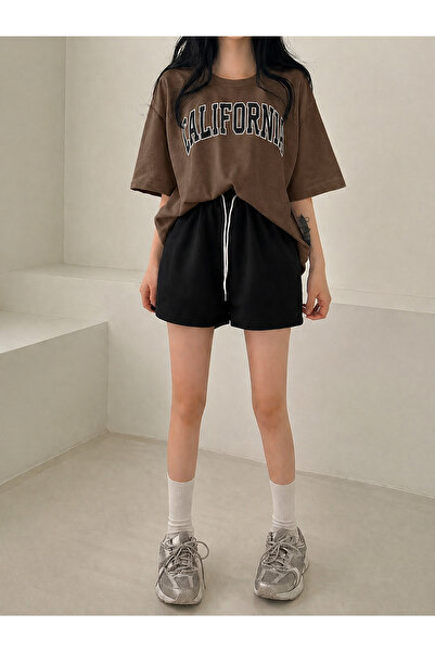 By Layina California Printed Women's Oversize Plus Size Shorts & T-Shirt Set