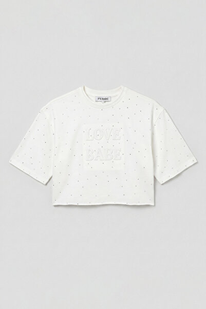 it's basic Γυναικείο λευκό T-s6-101 Crop Shiny Stone Special Design Πλεκτό T-...