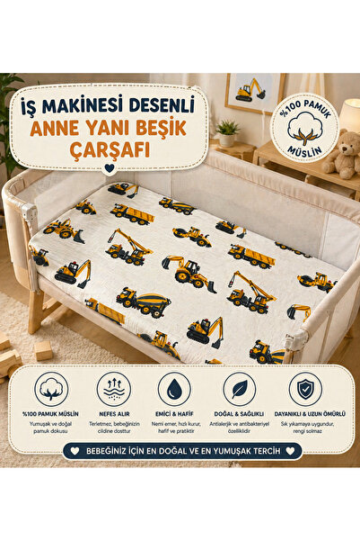 Babycitytr %100 Pamuk Müslin Lastikli Anne Yanı Bebek Yatağı Çarşafı 40x80cm ...