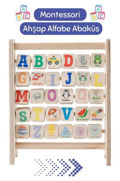 ozbience Renkli Ahşap Alfabe Abaküsü, Montessori Eğitici Oyun Seti