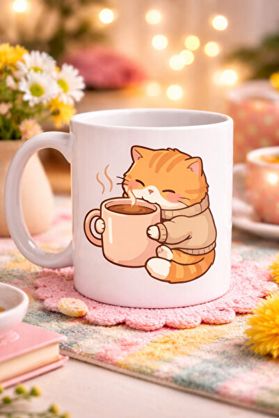 Bezos Cana de porțelan cu design drăguț de pisică, model 188 – Cana de cafea ...