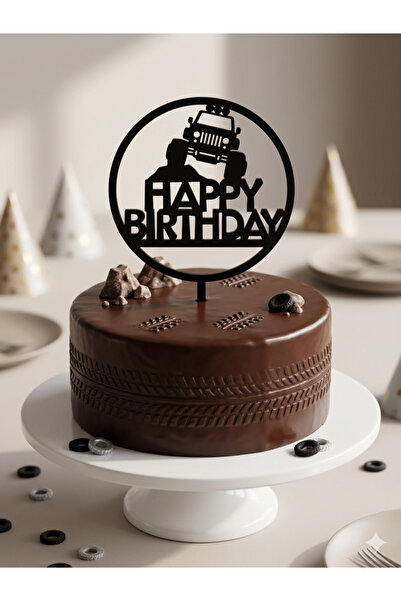 Doğum Günü Pasta Süsü Dağ Jeep Jip Temalı HappyBirtday 12x17 Ölçülerinde