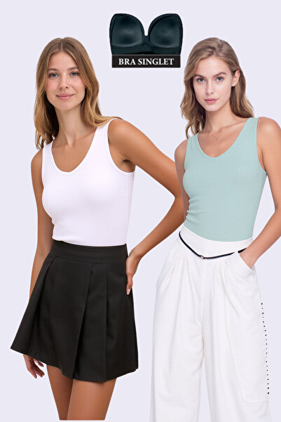 Pearlune Kadın 2 Adet Pamuklu & Modal Kalın Askılı Toparlayıcı Bra Singlet At...